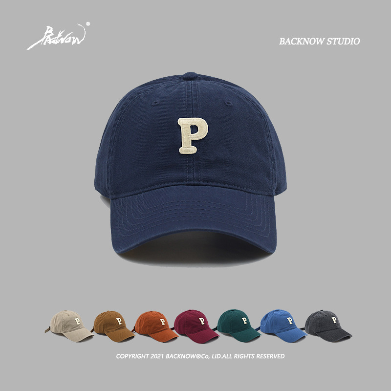 P standard all-match peaked cap for men and women, soft top baseball cap, high quality Korean version ins trend sports hat sun visor