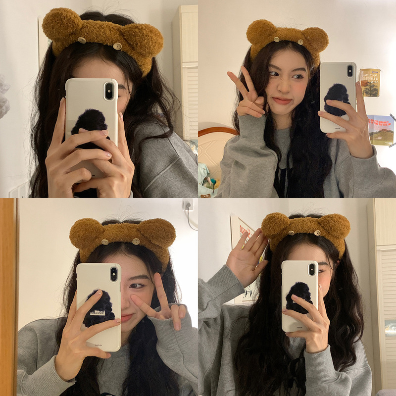 Obviously the same cute face wash headband with bangs fixed hairpin wide-brimmed headband plush anti-slip bear headband for women