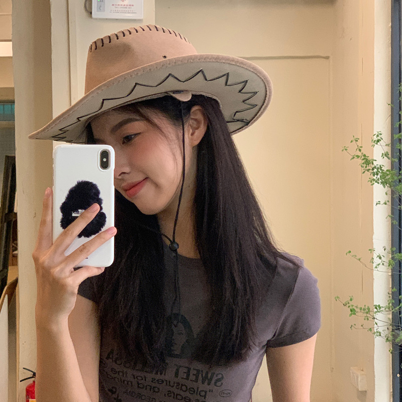 Western cowboy hat summer big brim sun hat American hot girl retro style female concave shape knight sun hat for men