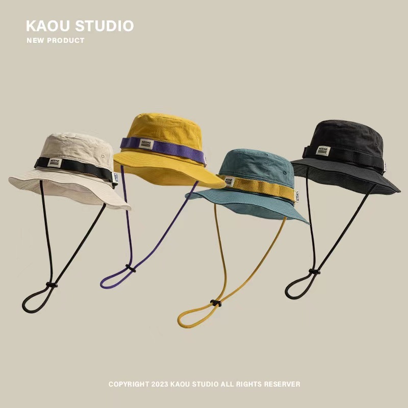 Japanese contrasting retro fisherman hats for men and women summer outdoor camping mountaineering hats large brim sun hats