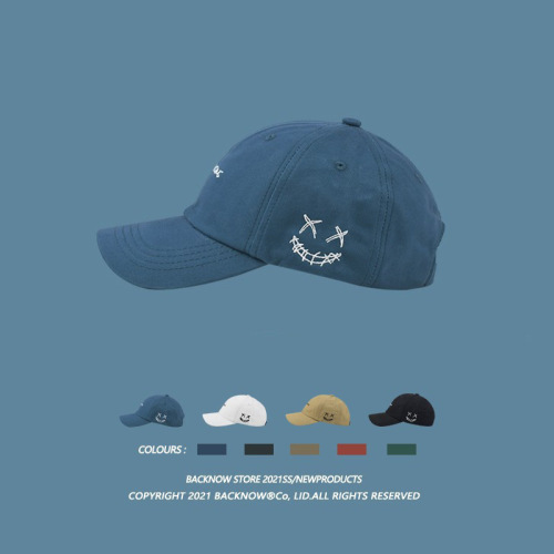 BACKNOW Embroidered Peaked Cap Men's Ins Visor Versatile Baseball Cap Blue Trendy Korean Style Japanese Hat Women's Trendy