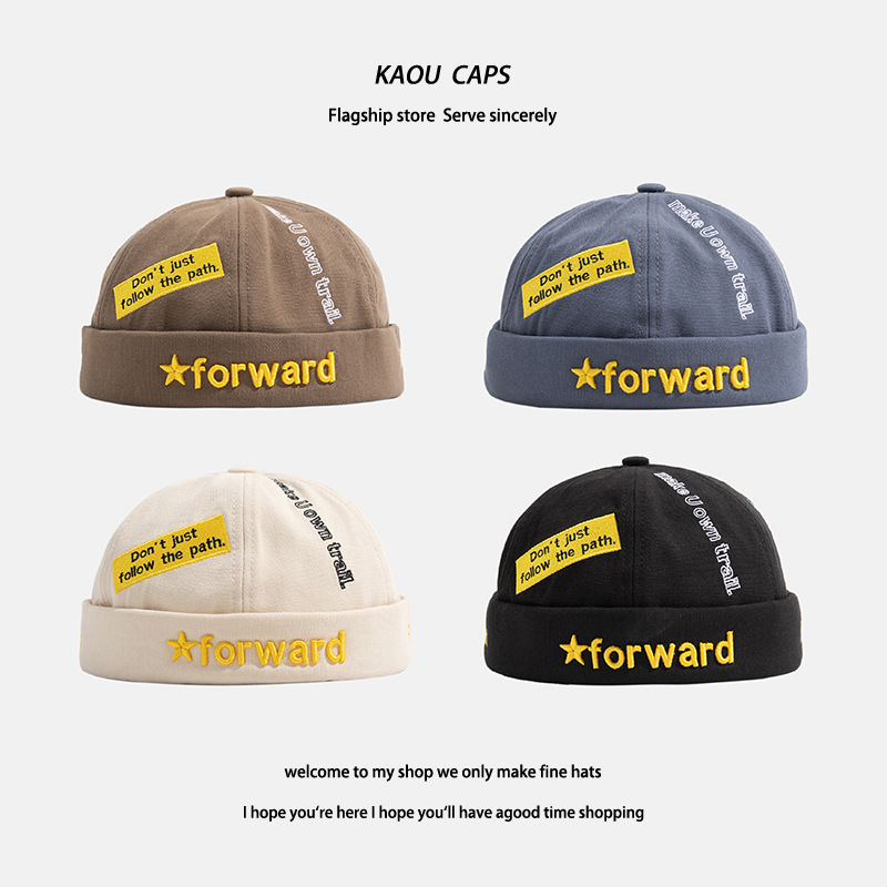 Hat men's retro yuppie street personality embroidered landlord hat Korean version couple hip-hop brimless sailor melon hat women