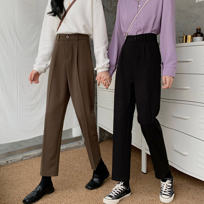Actual shot~Large size new autumn Korean style suit pants, straight pants, slim and versatile nine-point pants overalls for women