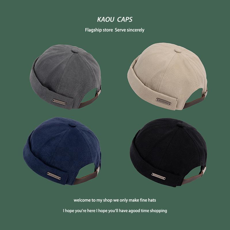 Retro hat women's autumn and winter yuppie street brimless landlord hat Japanese hip-hop dome short-cut melon skin hat men's wholesale