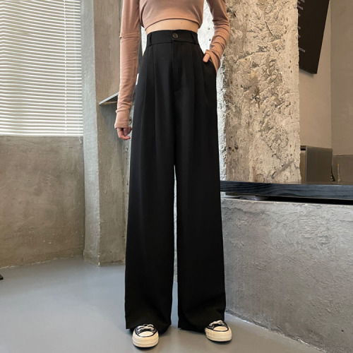 Actual shot ~ 2024 new autumn Korean style high-waisted slimming loose wide-leg pants floor-length casual pants for women