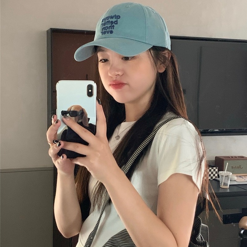 Luxi Korean style embroidery white wide-brimmed baseball hat for women, all-match face-shaping, small, big head circumference, soft-top peaked cap for men