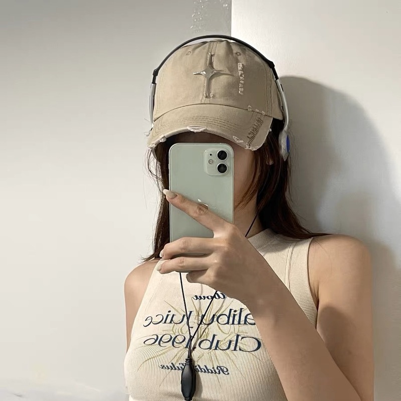 Original design cross star iron logo letter embroidery multi-color American retro hottie hole-in-the-dark baseball cap