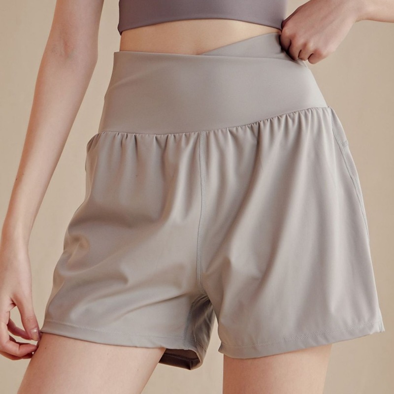 Fake two-piece sports shorts for women with pockets, anti-lighting, quick-drying, high-waist fitness yoga pants, training running shorts, summer