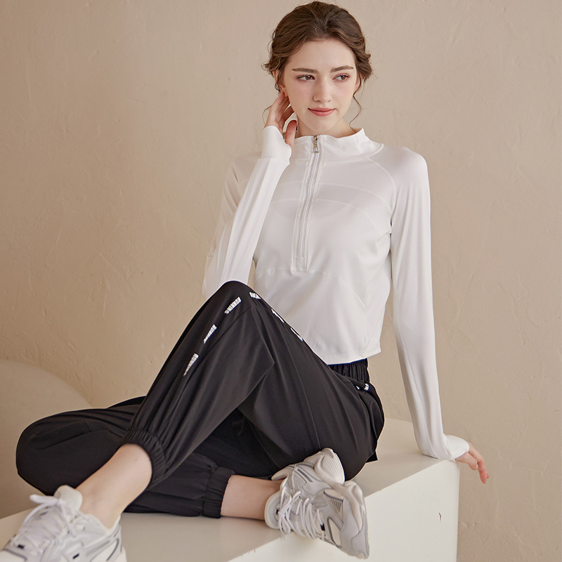 2024 New Half-Zip Yoga Wear Women's Long-Sleeved Sports Top Slim Fit Autumn Running Short Fitness Wear