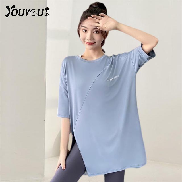 Yoga wear women's sports short-sleeved loose breathable running cover-up summer thin T-shirt large size fitness wear top