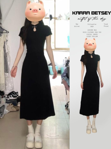 2024 New Small Improved Cheongsam Black Dress Summer New Chinese Style National Style Women's Fit Long Dress