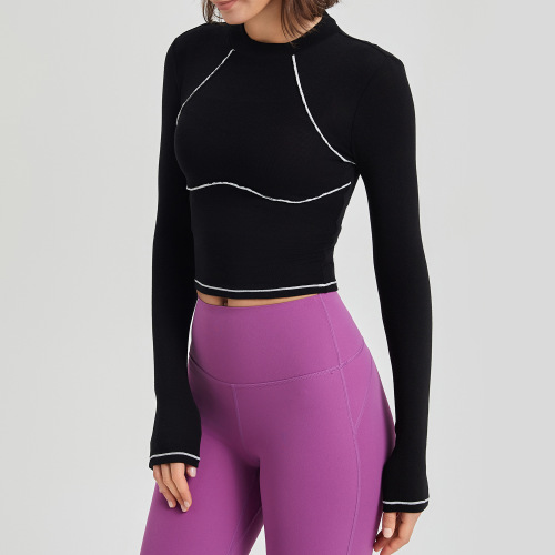 Autumn and winter fitness clothes for women long-sleeved mousse tight training sports tops for women with contrasting colors running yoga clothes