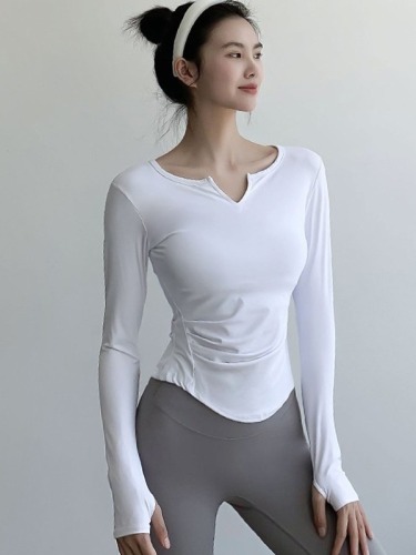 Yoga tops, women's tights, running quick-drying clothes, long-sleeved autumn and winter v-neck sports T-shirts, slimming Internet celebrity fitness clothes
