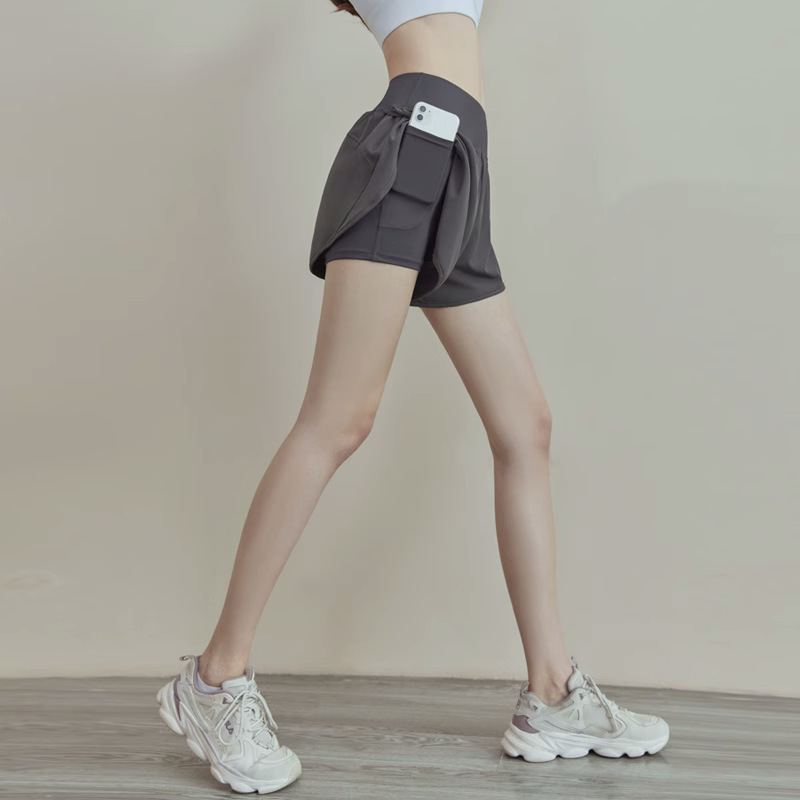Sports shorts women's new summer high-waist hip lifting fitness fake two-piece running quick-drying anti-exposure three-piece pants