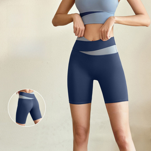 Color-blocked yoga pants for women, high-waisted hip-lifting pants, seamless peach pants, summer sports anti-exposure shorts