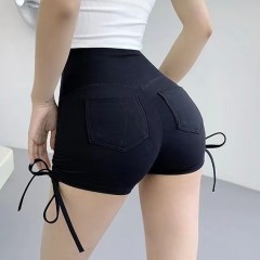 Sexy Drawstring Pocket Sports Shorts Women's High Waist Hip Lift Yoga Tight Yoga Anti-Exposed Fitness