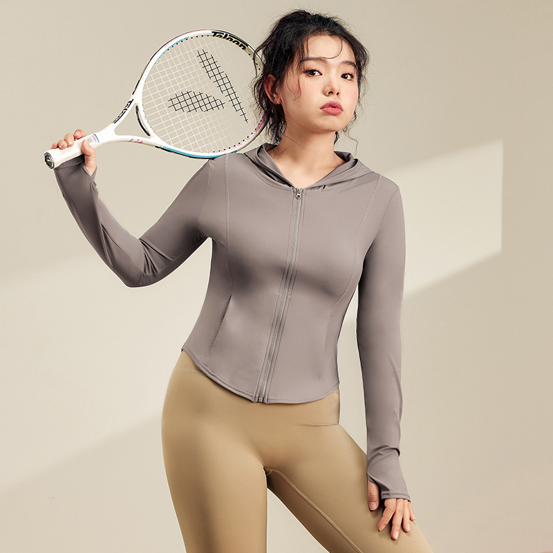Large size nude yoga jacket for women in autumn and winter plus velvet slim sports long-sleeved fat mm running fitness wear
