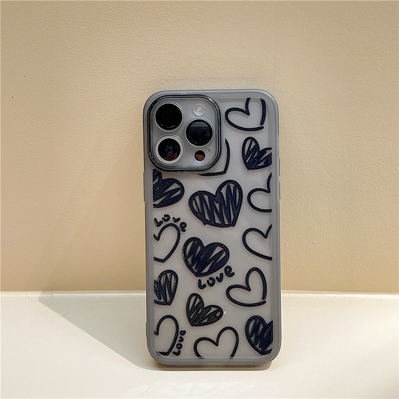 Suitable for iPhone13/14/15 Apple series 11/12/13pro max black transparent English love heart