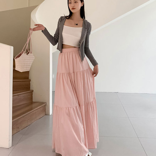 [Tmall Quality] [Full Elastic Waist] Pink French Cake Skirt Women's Summer New Loose Slim Skirt