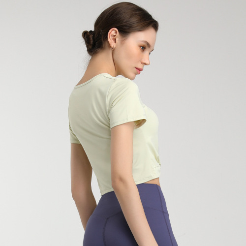 Sports yoga cover-up, summer yoga wear top, running quick-drying short-sleeved T-shirt, fashionable fitness wear for women