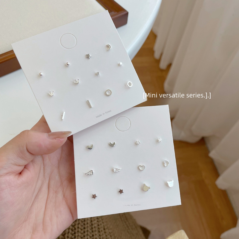 S925 Silver Needle Simple and Versatile Earring Set New Year's Fashion Trendy Compact Girl Ear Hole Earrings for Women