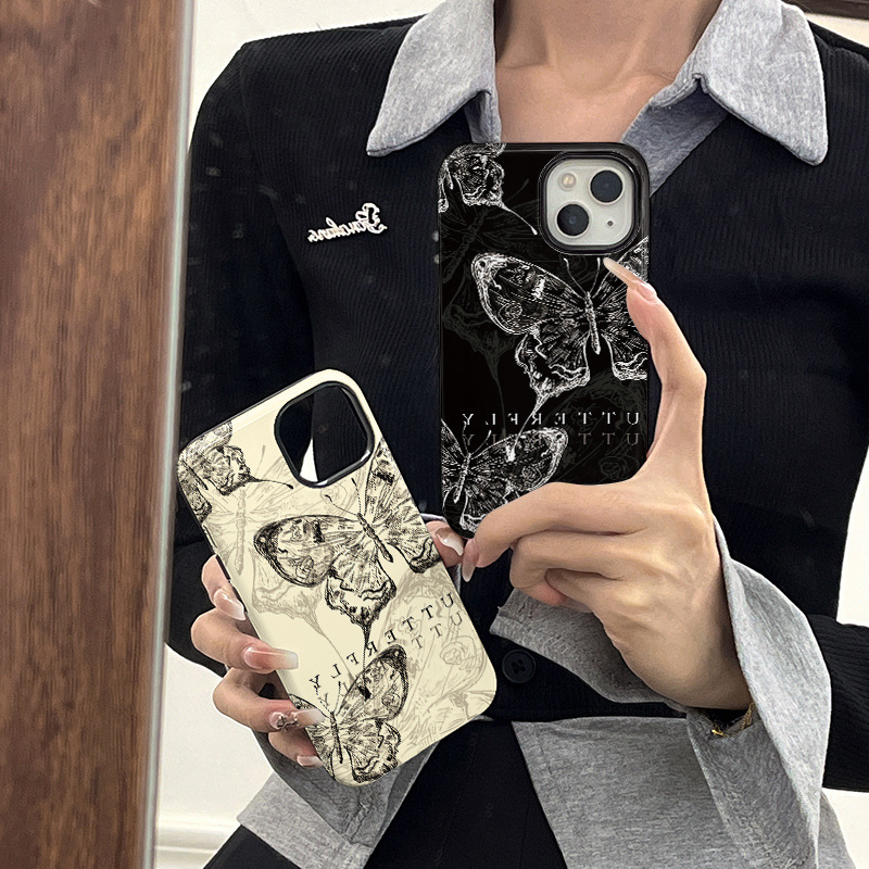 Retro butterfly suitable for iphone15pro mobile phone case Apple 11/12/13/14P film two-in-one female model
