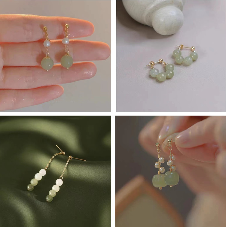 Retro New Chinese Style Hotan Earrings Simple Hanfu Niche Design Earrings New Unique Earrings No Piercing Ear Clips