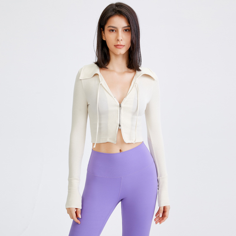 Short sexy navel-baring sports coat for women in autumn zipper slimming running jacket long-sleeved top