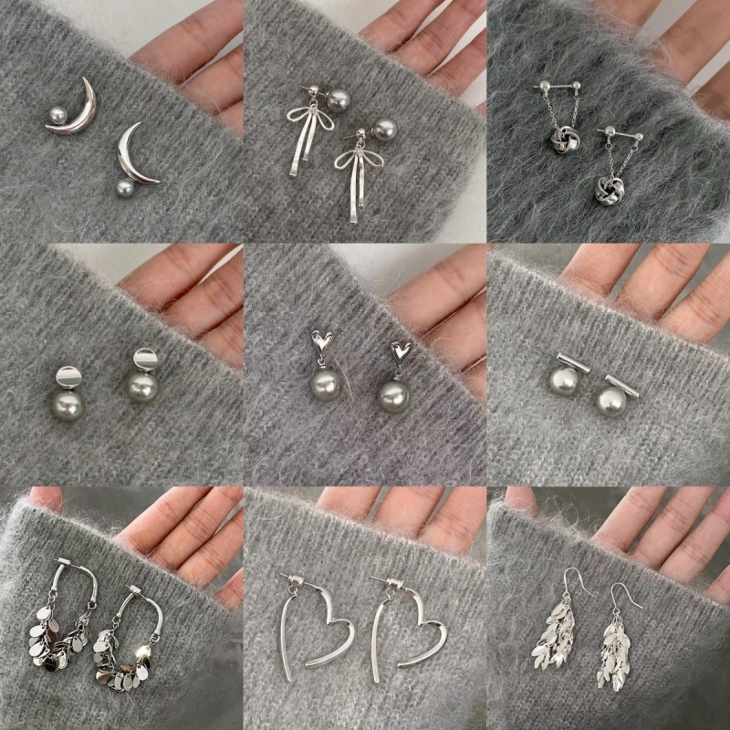 Cool gray pearl tassel earrings, small and long style, personalized wheat earrings.
