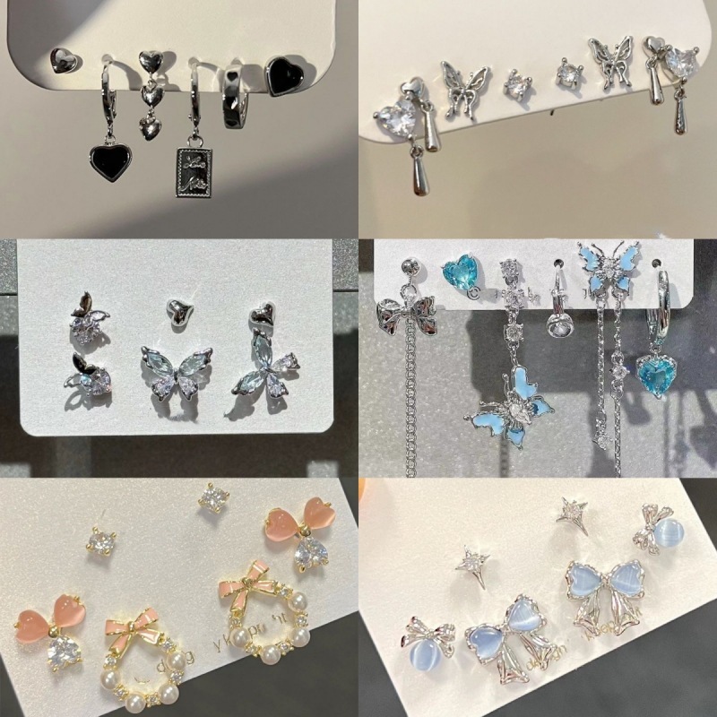 6-piece set~Butterfly earrings for women, unique niche design love earrings, light luxury, high-end, exquisite and popular earrings