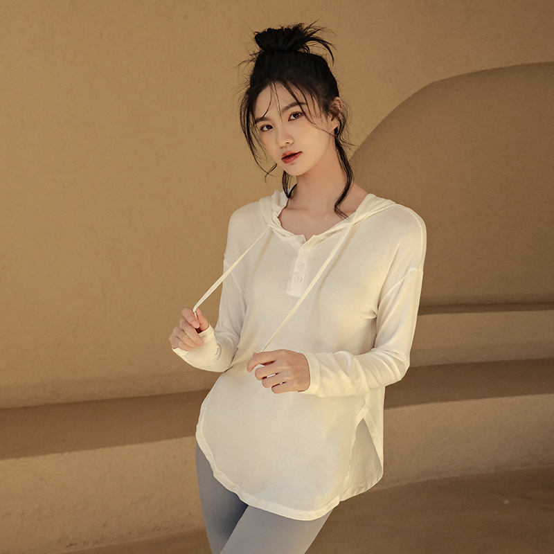 Yoga wear sports top for women spring and summer loose temperament long-sleeved fashionable outer casual jacket hooded fitness wear