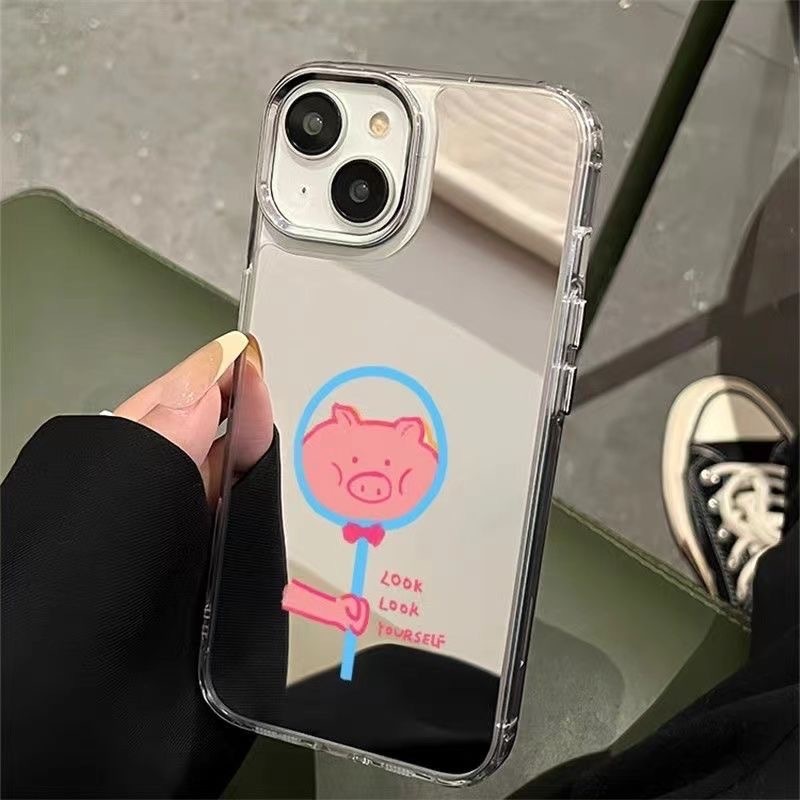 Mirror mirror piggy suitable for Apple 15Pro mobile phone case iPhone11 mirror 13promax advanced 14 trend x