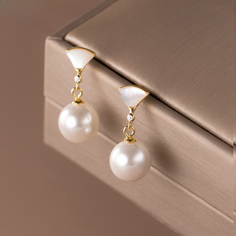Antique s925 sterling silver shell pearl earrings high-end earrings for women retro elegant temperament shell pearl long earrings