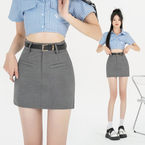 Gray Temperament High Waist Suit Short Skirt Women Summer 2024 New College Style A-Line Hip Cover Skirt