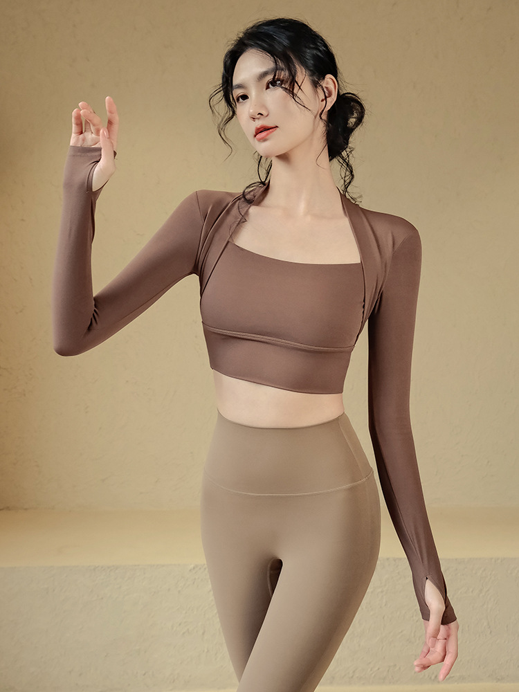 Fake two-piece yoga clothes with chest pads for women, autumn style Internet celebrity slimming running sports fitness Pilates training clothes