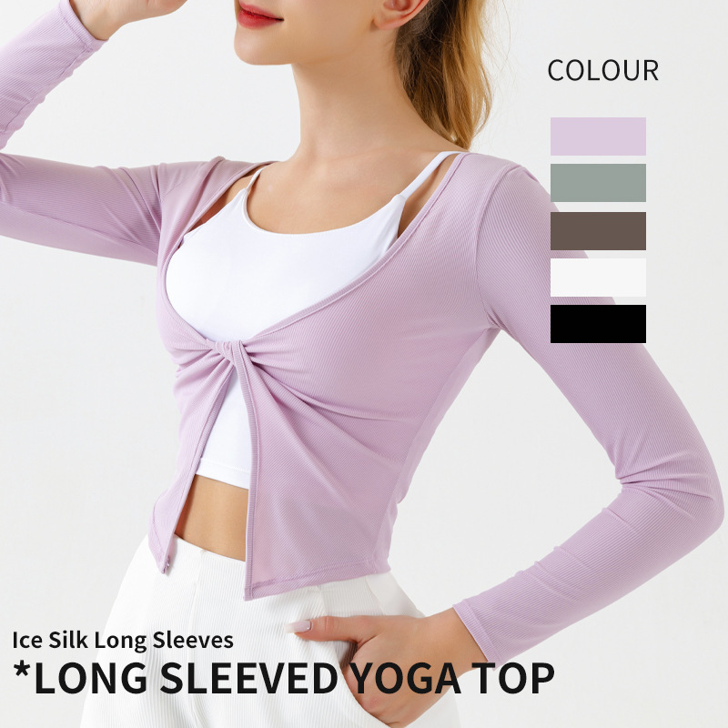 2024 new style yoga long-sleeved women's V-neck kink easy to put on and take off sports coat Baita slimming body-covering fitness top