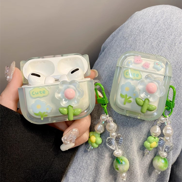 ins small fresh green flowers suitable for airpods pro apple protective cover 2 bluetooth 3rd generation headphone shell soft shell