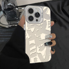 Fortune text suitable for iphone14/15promax double layer color silver apple 13pro mobile phone case anti-fall 12 hard