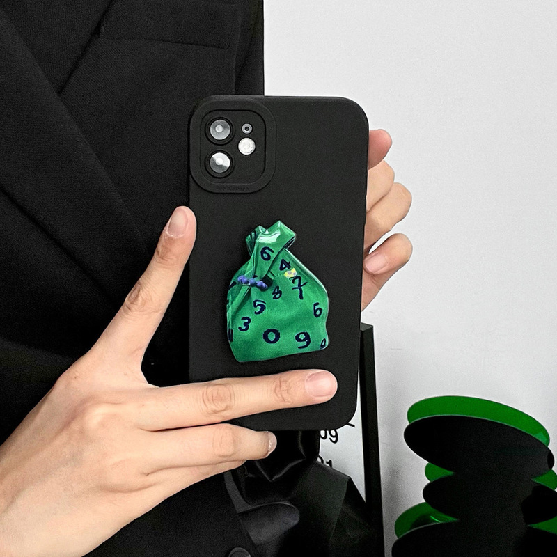 Small niche simple ins green bag holder suitable for iphone14 apple 15promax mobile phone case 12 women 13 anti-fall