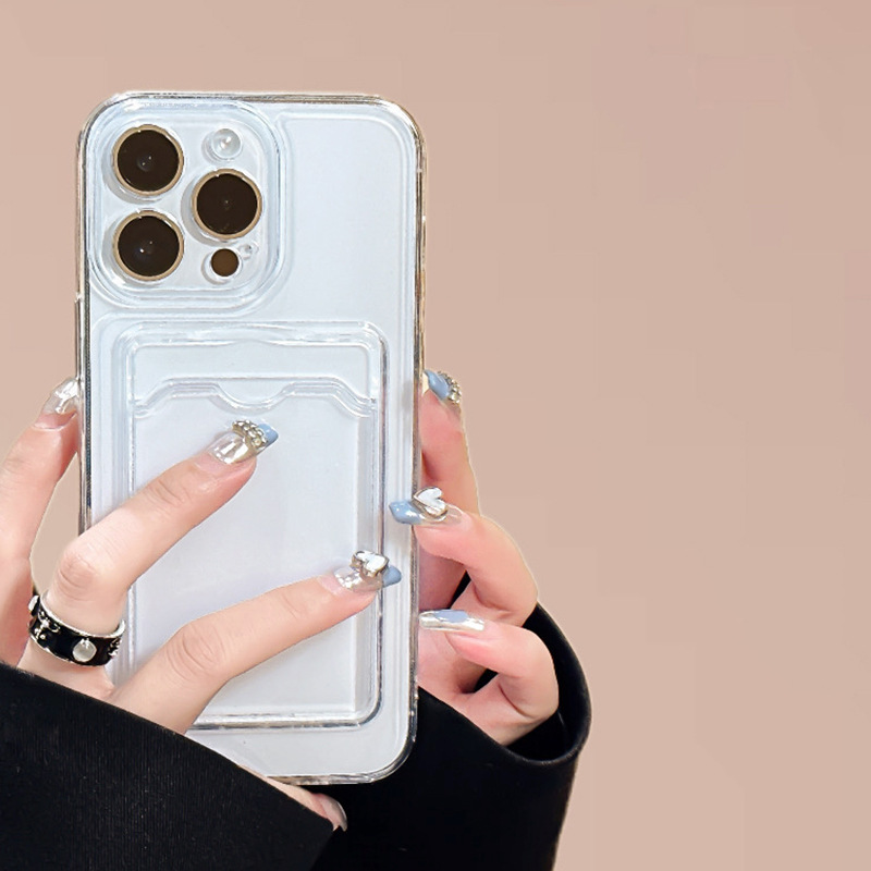 Suitable for iPhone15PRO mobile phone case, simple plug-in card, transparent Apple 14/13, photo soft protection can be placed on the back