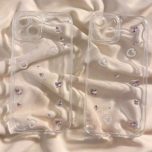 Ins style Apple 15 mobile phone case suitable for iPhone 14 glitter rhinestone gem butterfly 13 women's fine hole anti-fall