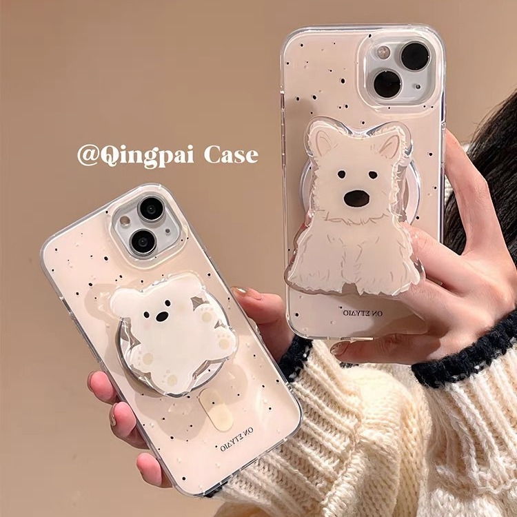 Korean ins puppy magnetic holder suitable for iPhone15promax mobile phone case Apple 14 new 13 female models