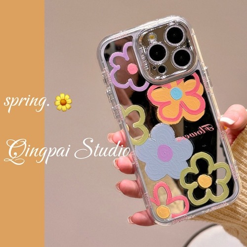 Mirror ins oil painting colorful flowers suitable for Apple 15promax mobile phone case iphone13 new 14pro female