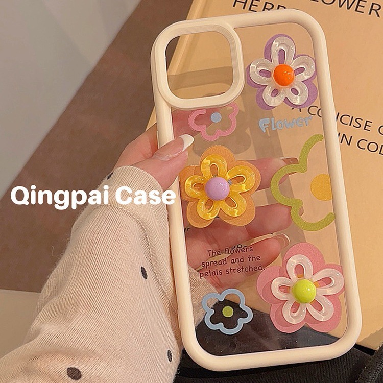 Ins style three-dimensional colorful flowers suitable for iPhone15promax Apple 14 mobile phone case 13 transparent 12 new style