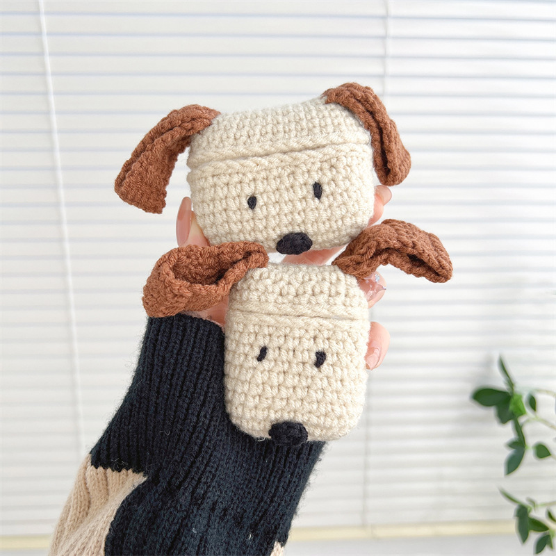 Autumn and winter long-eared dog Apple AirPods Pro1/2/3 generation wireless Bluetooth headphone protective cover knitted cute and soft
