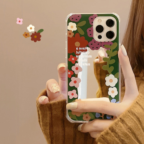 Korean style flower smile suitable for iphone13 Apple mobile phone case 14Promax silicone 11 makeup mirror X/15