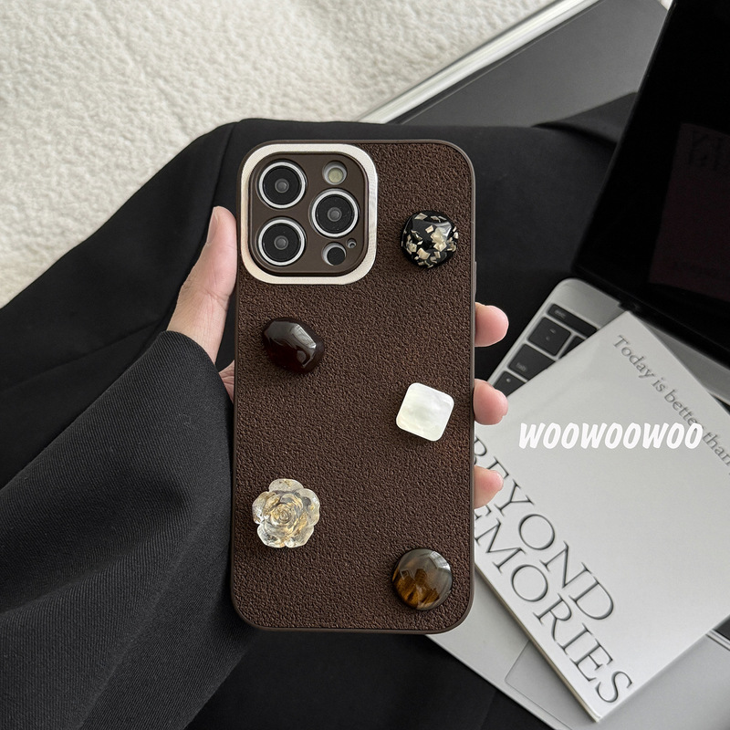 Retro brown gemstone mobile phone case suitable for iphone14promax apple 15 new 13 female 12/11 anti-fall x