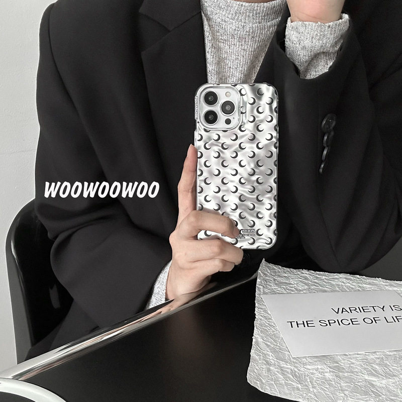 WOOWOOWOO niche ins silver cold wind moon suitable for iphone13promax apple 14 mobile phone case