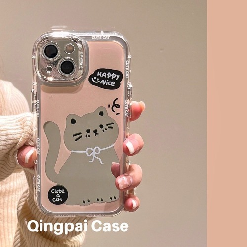 Japanese and Korean ins style mirror cartoon cat suitable for Apple 15promax mobile phone case iphone13 new 14pro