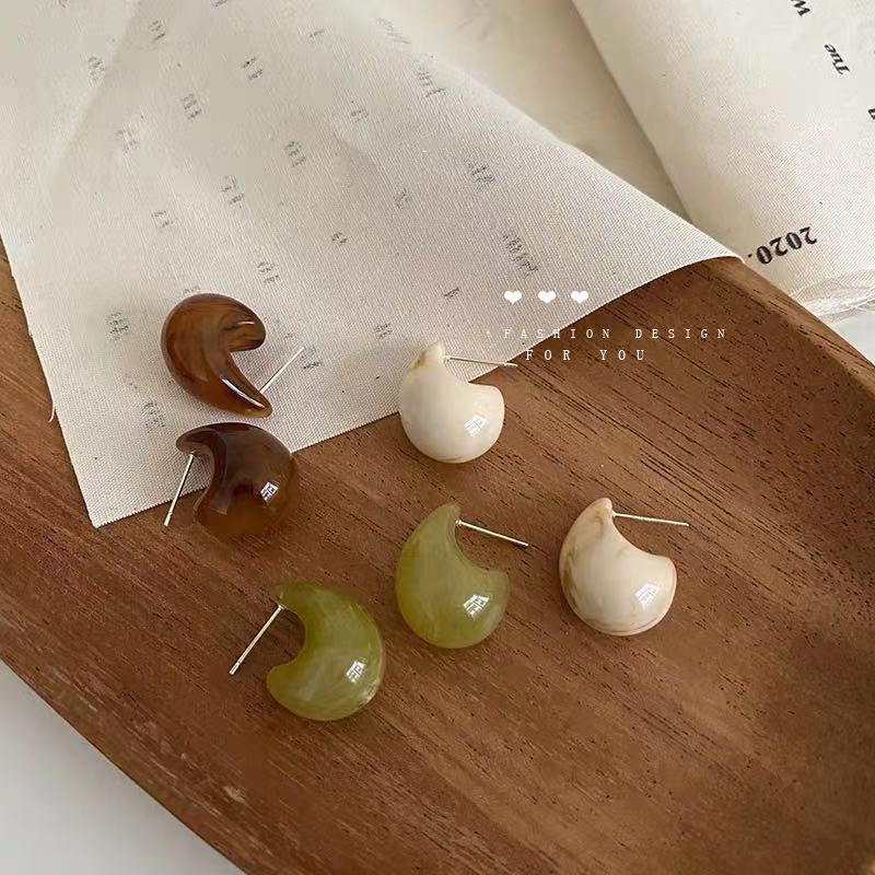 Retro water drop resin earrings for women 925 silver needle simple cold style trendy fashion earrings